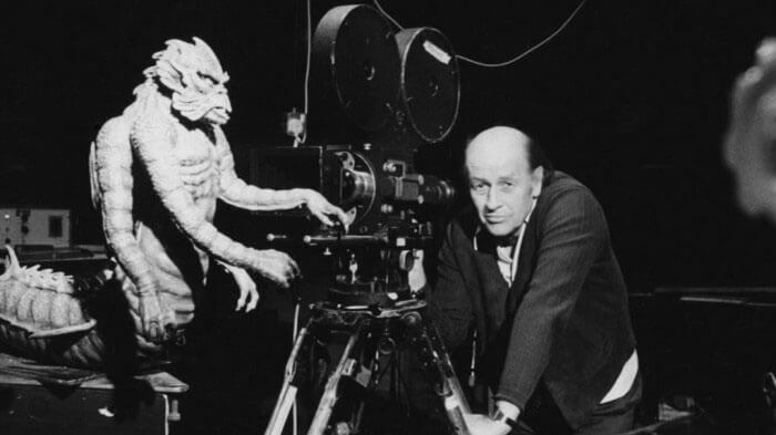 Ray Harryhausen sur le tournage de son film