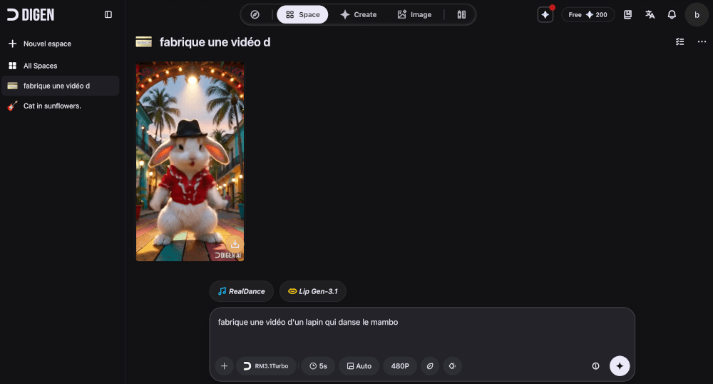 02-Digen-création en IA vidéo d'un lapin qui danse le mambo